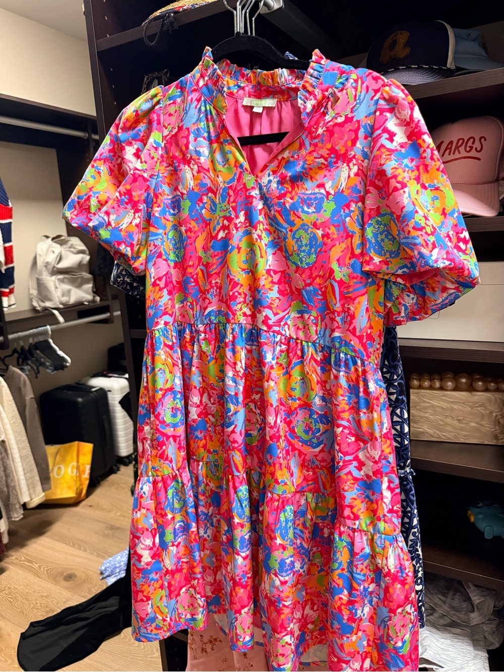 Jade Vibrant Pink Multicolor Floral Tiered Dress